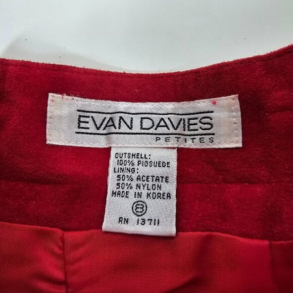 Evan Davies Vintage Suedes Mini Skirt‎ Pleated Slit Back Pockets Red 8 Petite - Picture 3 of 11